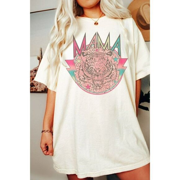 Honey Tee Apparel Tops - SALE! Mama Tiger Oversized Graphic Tee Comfort Colors Relaxed Slogan Shirt Cream